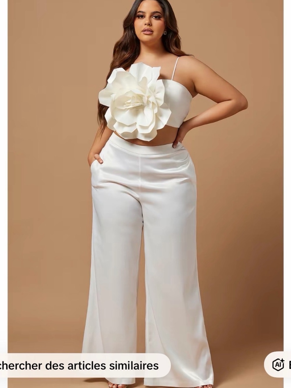 Fashion Nova Cream Satin Wide-Leg Pants